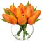 Artificial Orange Tulips in Vase with Faux Water 6" Real Touch Flowers Fake Tulips Small Flowers Arrangement in Round Glass Vase for Mother's Day Table Centerpiece Wedding Home Decor